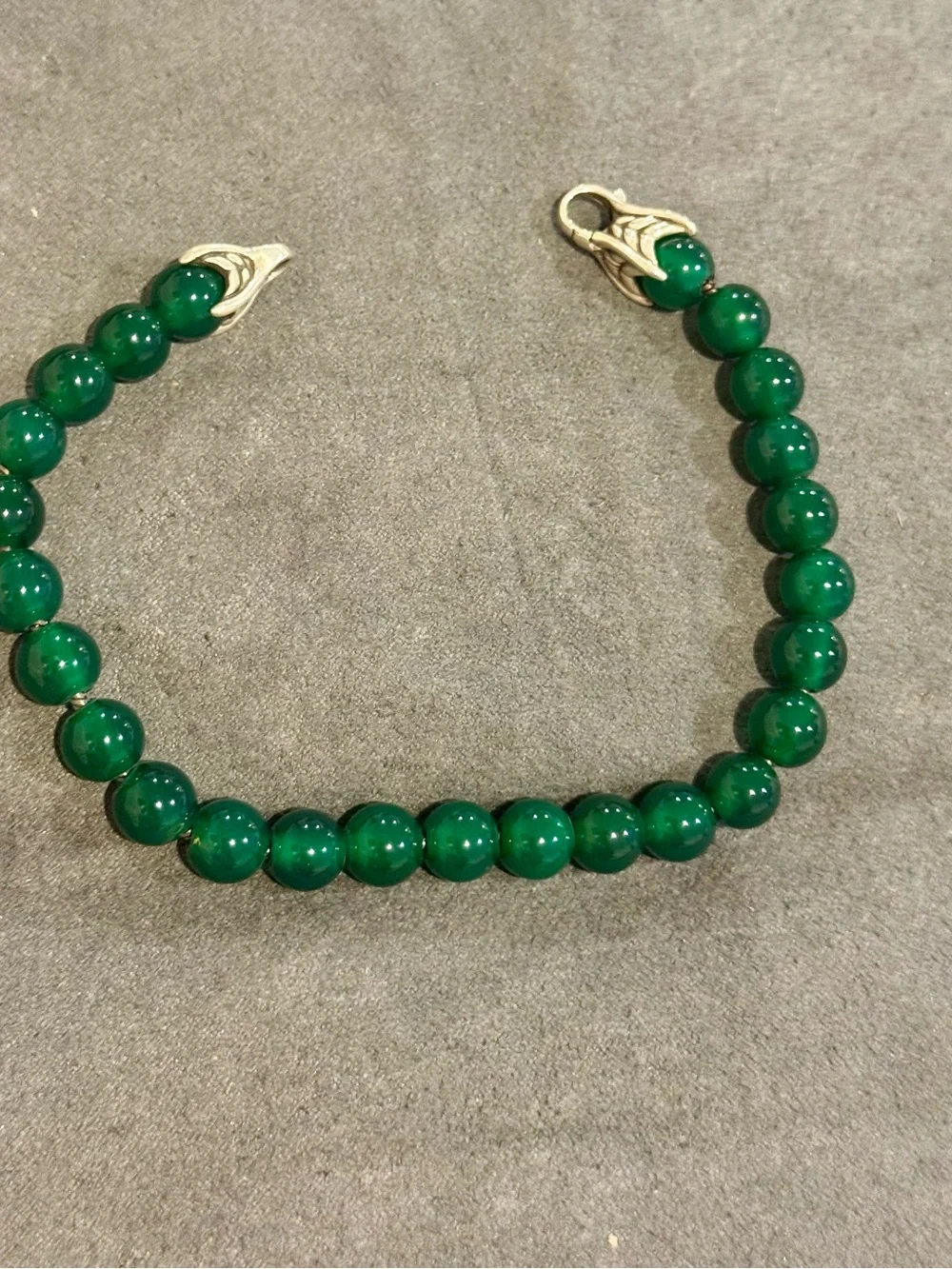 David Yurman 925 Sterling Silver 8mm Green Onyx Spiritual Bead Bracelet 8.5”